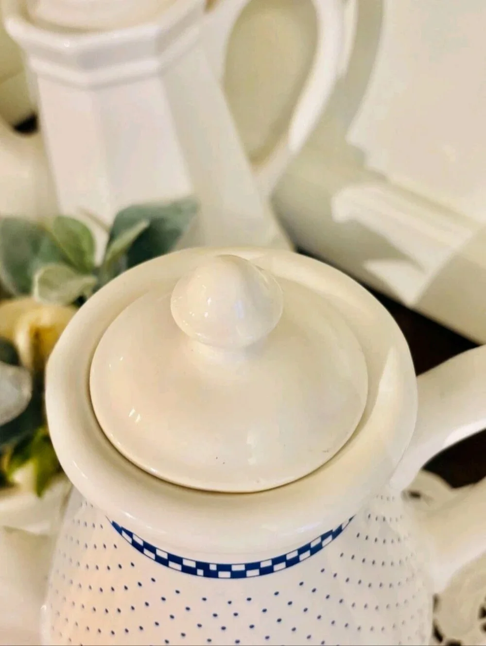 Vintage Blue Country Goose Tea Coffee Pitcher Mug Creamer Set Duck Cottagecore